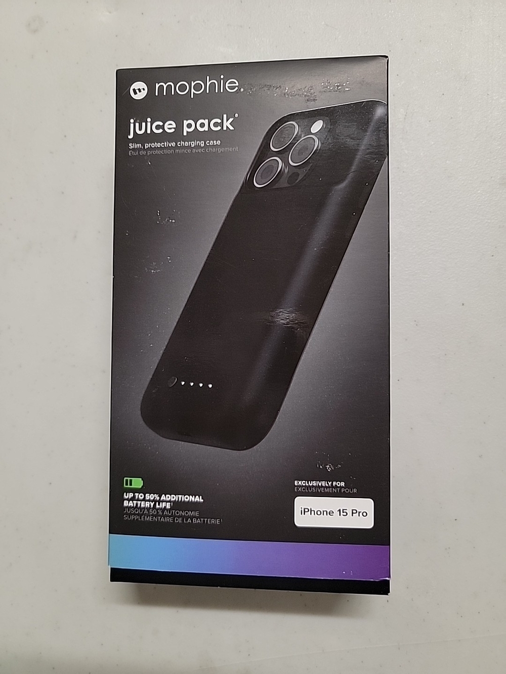 mophie Juice Pack Slim Charging Case for iPhone 15 Pro - Black 2400mah